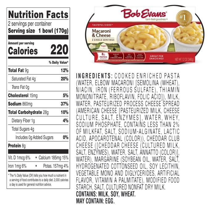 Nutrition in macaroni and cheese