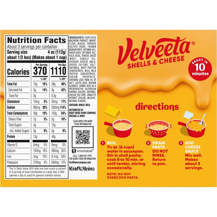 Velveeta mac and cheese nutrition facts