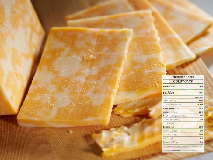 Colby jack cheese nutrition label